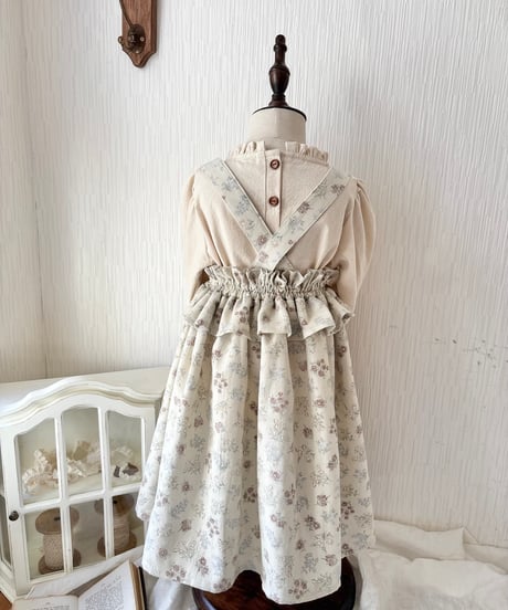 frill waist A line salopette skirt《misty green flower》