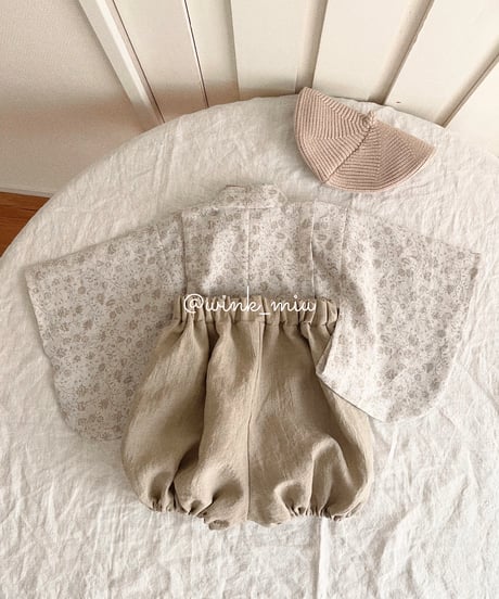 retro baby hakama waist ribbon《shabby flower×beige》