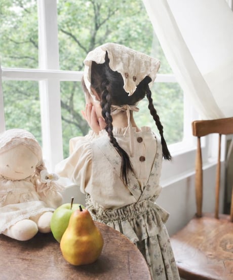 frill waist A line salopette skirt《misty green flower》