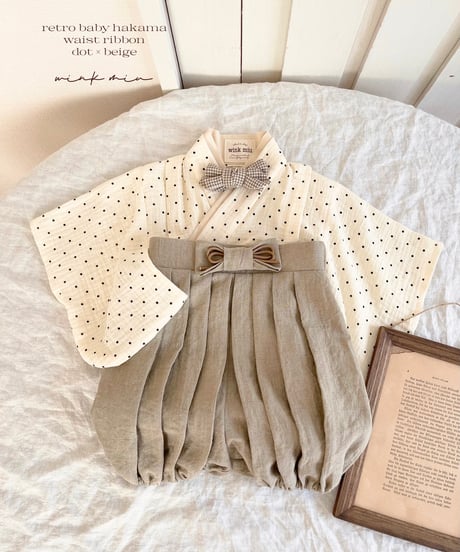 retro baby hakama waist ribbon《dot×beige》