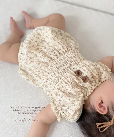 french flower w gauze shirring rompers