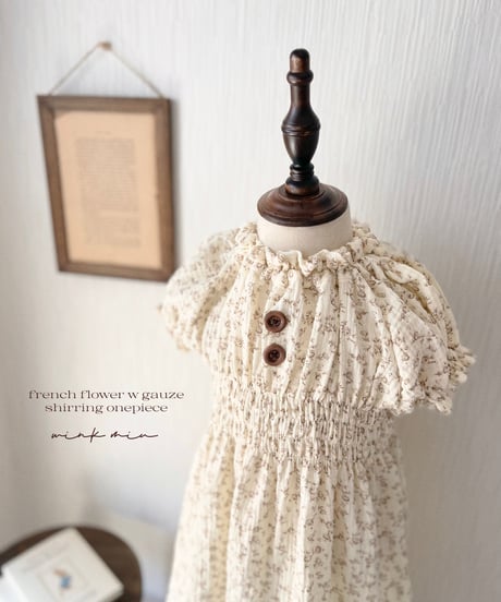 french flower w gauze shirring onepiece