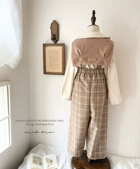 strap design long salopette(retro plaid)