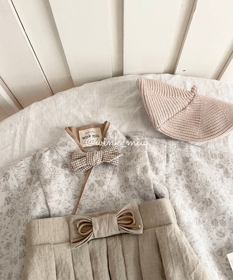 retro baby hakama waist ribbon《shabby flower×beige》