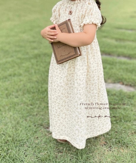 french flower w gauze shirring onepiece