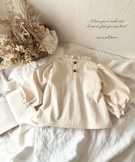 retro frill neck tak volume sleeve blouse