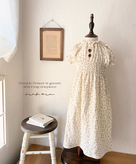 french flower w gauze shirring onepiece
