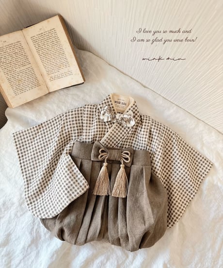 retro baby hakama waist ribbon《gingham plaid coffee×antiquemocha》
