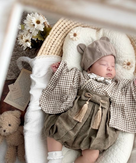 retro baby hakama waist ribbon《gingham plaid coffee×antiquemocha》