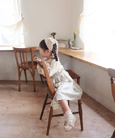 frill waist A line salopette skirt《misty green flower》