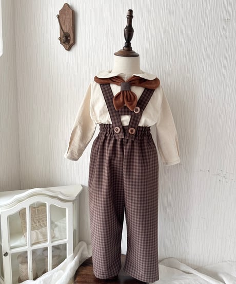 strap design long salopette《chocolate plaid》