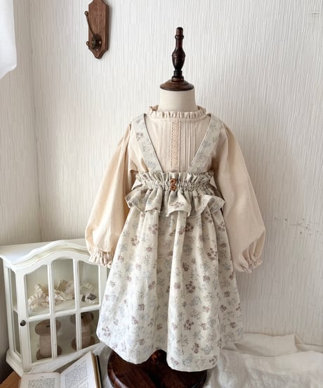 frill waist A line salopette skirt《misty green flower》