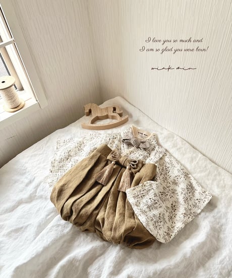 retro baby hakama waist ribbon《leaf coffee×mustard》