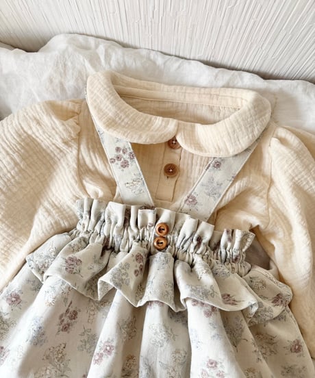 frill waist balloon pumpkin salopette《misty green flower》