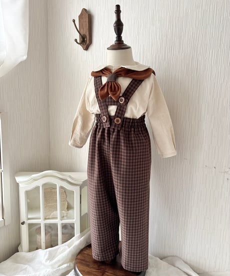 strap design long salopette《chocolate plaid》