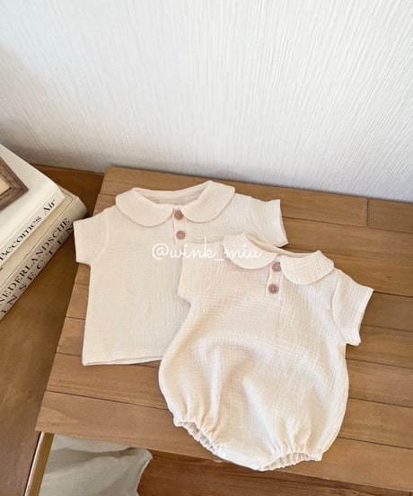round collar w gauze rompers (short sleeve)