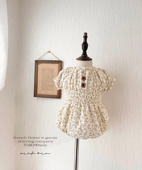 french flower w gauze shirring rompers