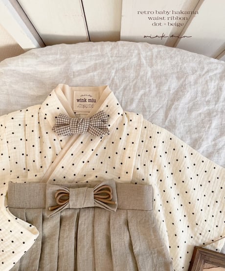 retro baby hakama waist ribbon《dot×beige》