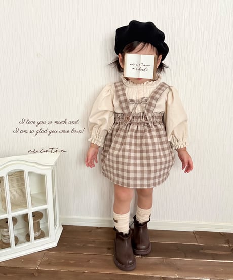 strap ribbon cocoon salopette skirt《gingham plaid》