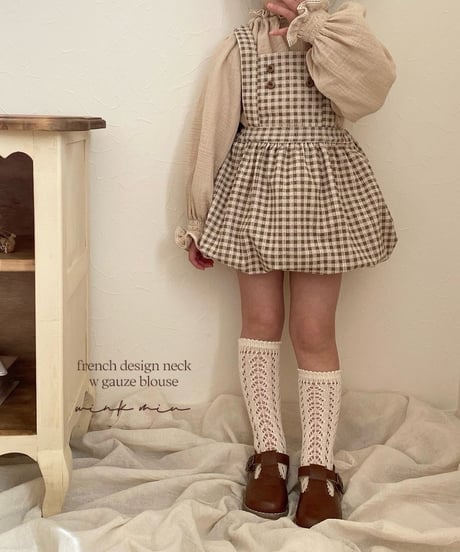 french design neck w gauze blouse《long sleeve》
