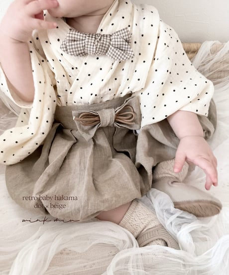 retro baby hakama waist ribbon《dot×beige》