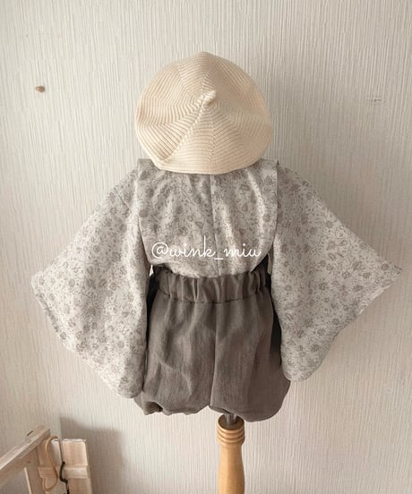 retro baby hakama waist ribbon《shabby flower×purple moca》