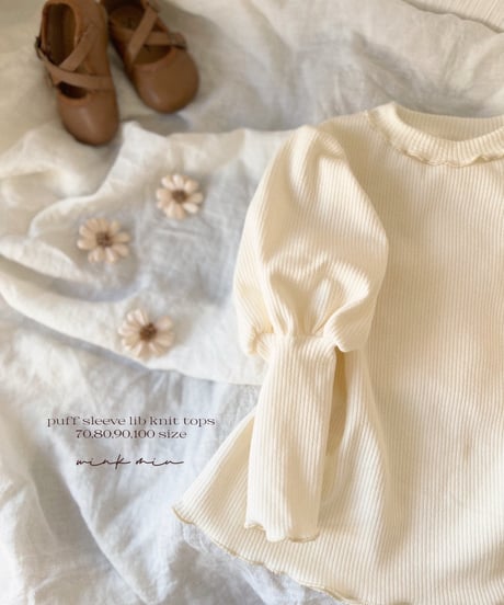 puff sleeve lib knit tops