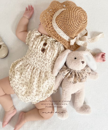 french flower w gauze shirring rompers