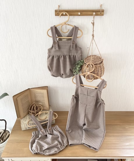 《男の子おめかしSET》アンティークチェックハイウエストかぼちゃサロペット