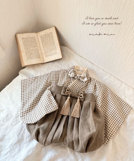 retro baby hakama waist ribbon《gingham plaid coffee×antiquemocha》