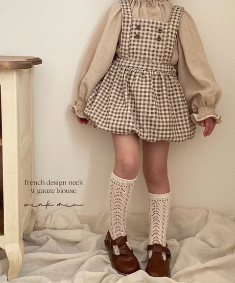 french design neck w gauze blouse《long sleeve》