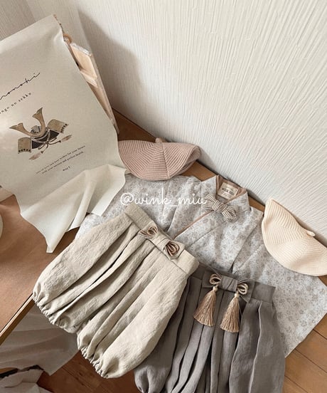 retro baby hakama waist ribbon《shabby flower×beige》