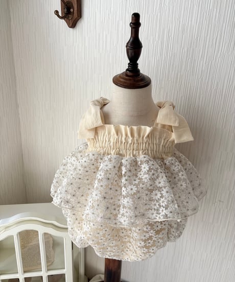 cream daisy tulle rompers dress