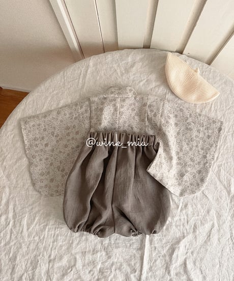 retro baby hakama waist ribbon《shabby flower×purple moca》
