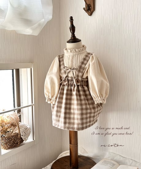 strap ribbon cocoon salopette skirt《gingham plaid》
