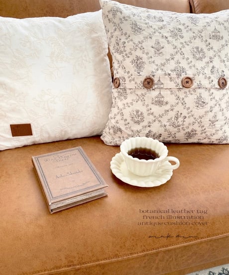 botanical leather tag antique cushion cover