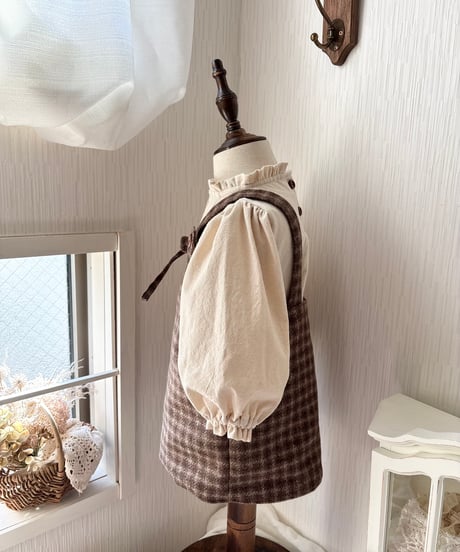 front ribbon jumper skirt《chocolate block plaid》