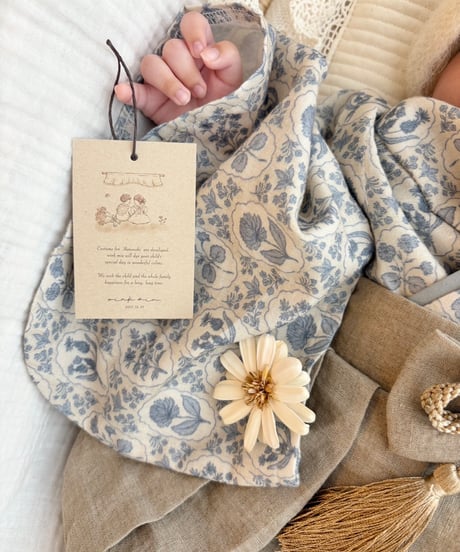 retro baby hakama waist ribbon《dusty blue flower×antique beige》