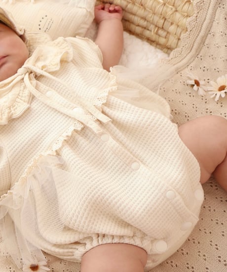 ceremony waffle like tulle frill pumpkin rompers