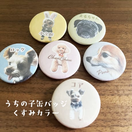 【うちの子缶バッジ】37mm 2個セット/くすみカラー