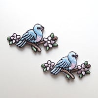 青い鳥と花（ワッペン）【2枚セット】