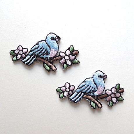 青い鳥と花（ワッペン）【2枚セット】