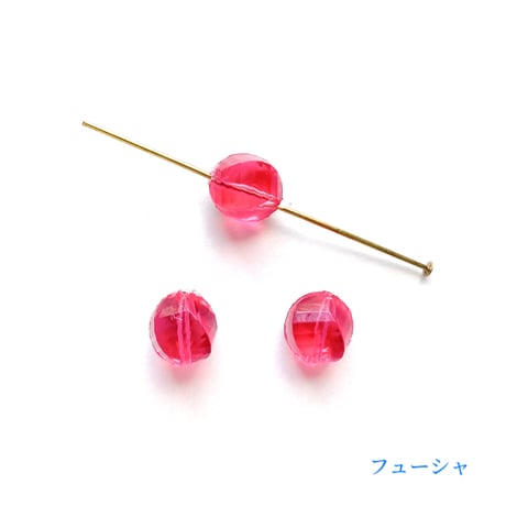 多面カットビーズ（FJ347　グリーン、フューシャ）【単色・6個セット】