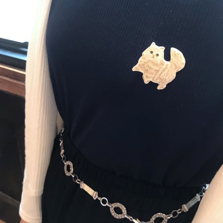 ののむらみなみ　陶器ブローチ（ふわふわのねこ）＊専用箱入り