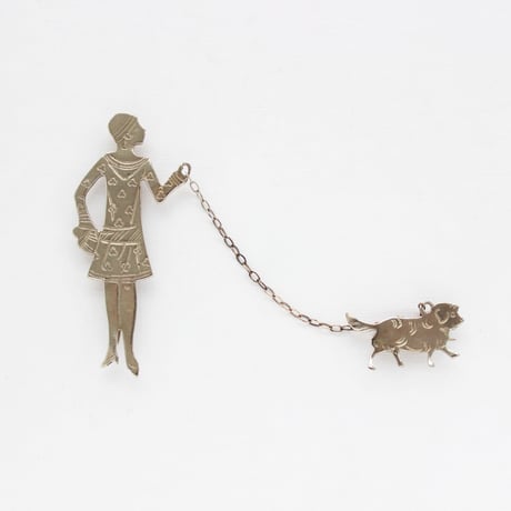 art deco brooch set * flapper lady & dog