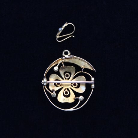 four leaf clover pendant brooch *ruby, pearl & gold