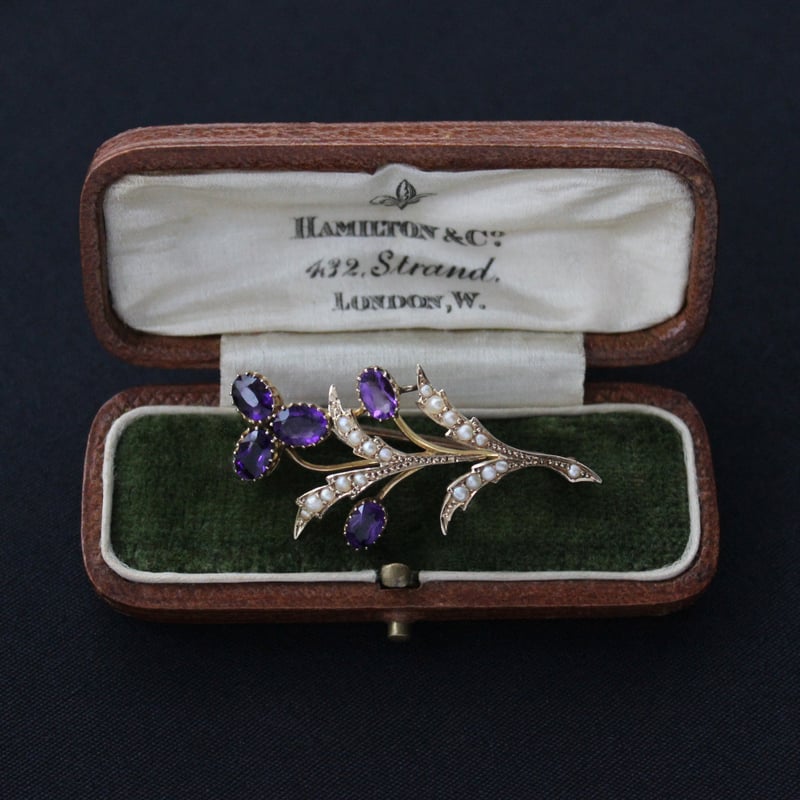 amethyst & pearl floral brooch *9ct gold | tiny