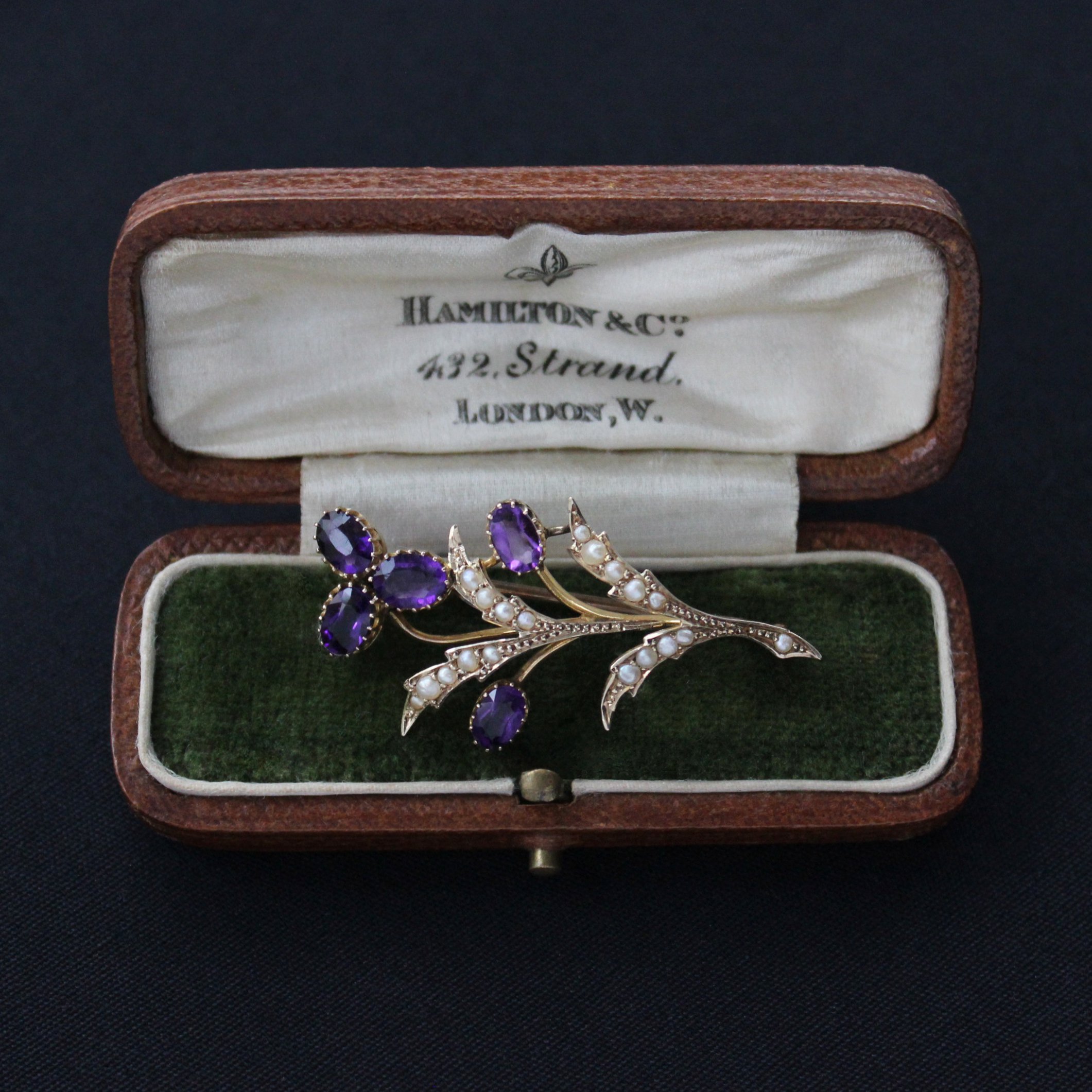 amethyst & pearl floral brooch *9ct gold | tiny