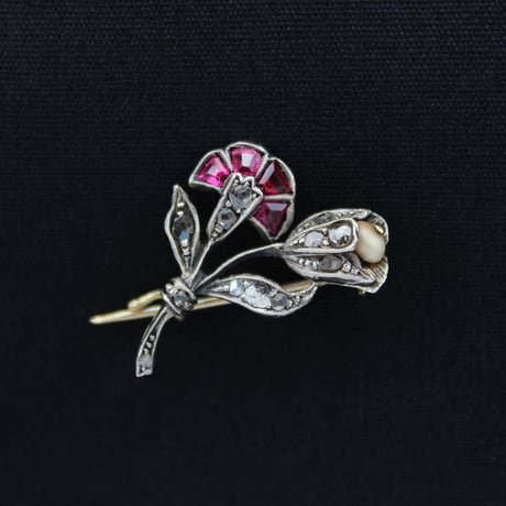gem-set floral brooch *ruby, diamond & pearl