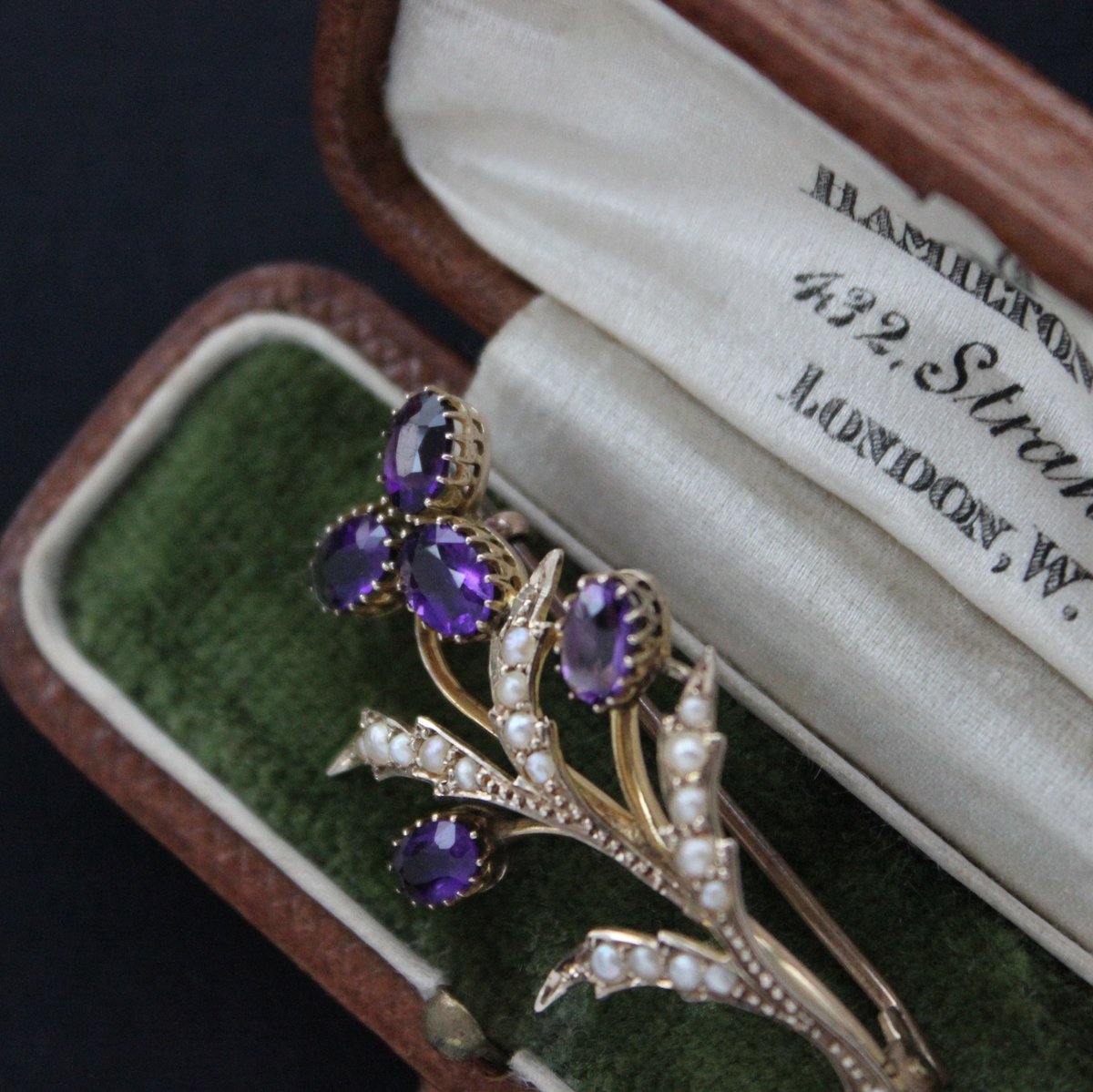 アンティーク ヴィクトリアン ゴールド　アメシスト ブローチ amethyst & pearl floral brooch *9ct gold | tiny
